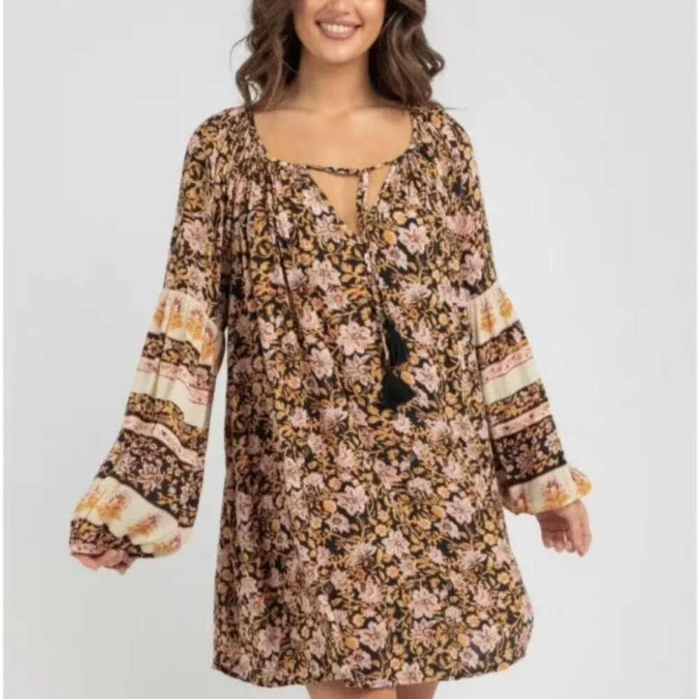 BillaBong Gypset Dress Mini Dress Floral Boho Fall Festival SMALL